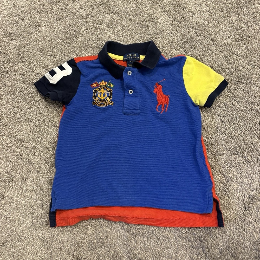 Polo Ralph Lauren Shirt Boys 3 / 3t Color block Big Pony Marine Supply Crest #3